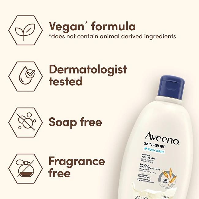 Aveeno Skin Relief Unscented Moisturizing Dušo želė (Kūno prausiklis) 500 ml