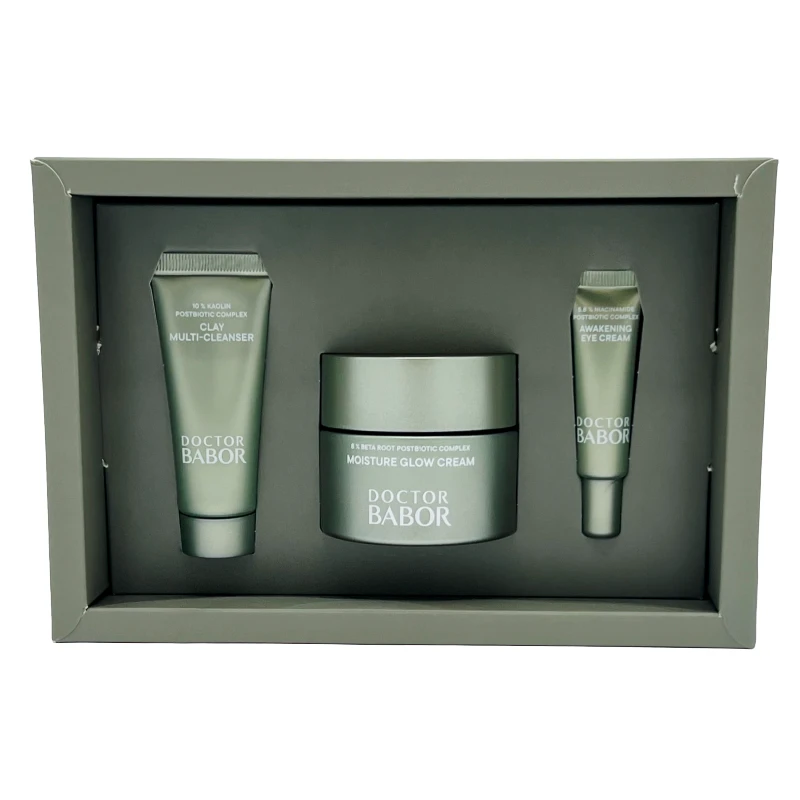 Doctor Babor Moisture Glow Routine rinkinys: veido prausiklis, kremas ir paakių kremas