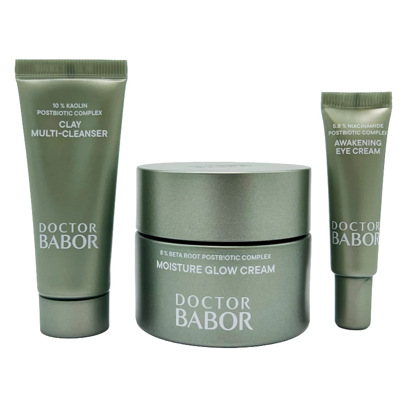 Doctor Babor Moisture Glow Routine rinkinys: veido prausiklis, kremas ir paakių kremas