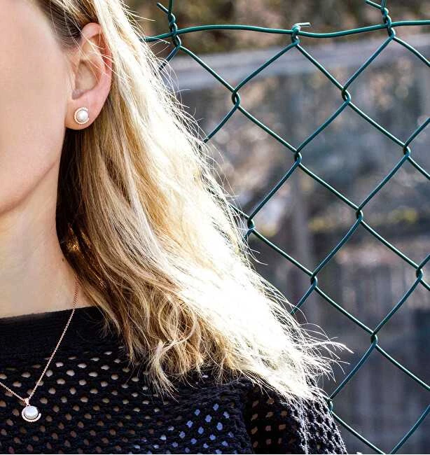 Beneto Sidabrinis papuošalų rinkinys su tikrais perlais AGSET285P-ROSE (pakabukas, auskarai)