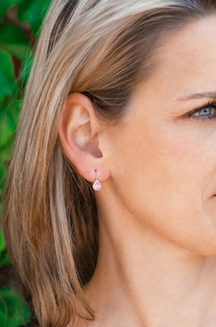 Beneto Sidabrinis earrings with pink zircon AGUC1162