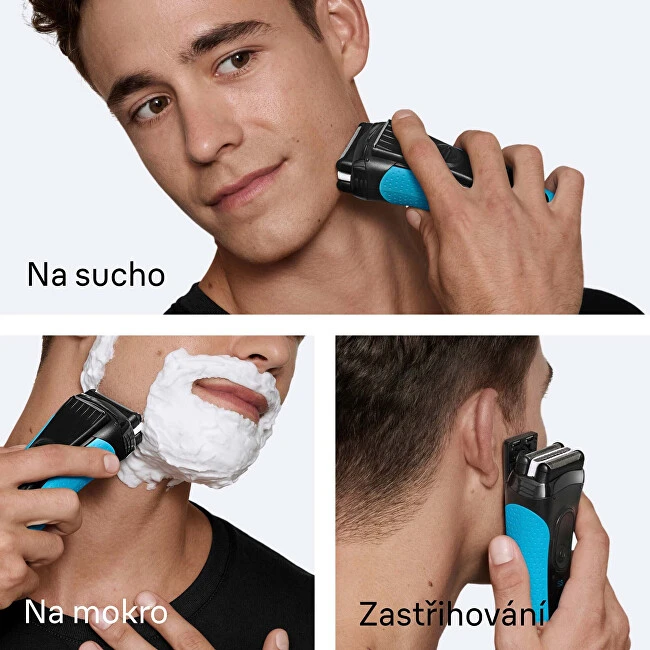„Braun“ 3+ serijos elektrinis skustuvas, precizinis kirptuvas, drėgnam ir sausam skutimui, 3040S – mėlynas