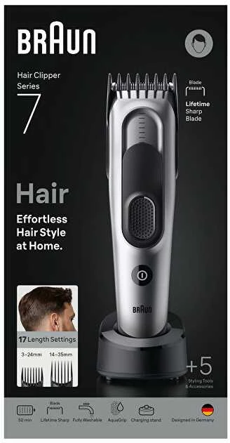 Braun plaukų kirpimo mašinėlė 7 serija, +5 formavimo įrankiai, HC7590 - pilka