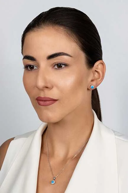 Brilio Silver Brilio Sidabrinis Sparkling sidabrinis jewelry set with mėlynas opals SET247WB (pendant, earrings)