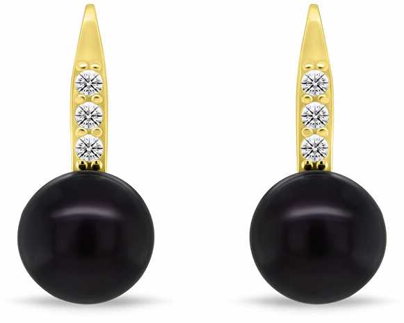 Brilio Silver Gold-plated set with dark pearls and zircons SET291YBC (pendant, earrings)