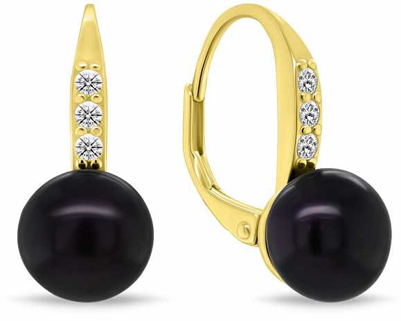 Brilio Silver Gold-plated set with dark pearls and zircons SET291YBC (pendant, earrings)