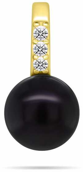 Brilio Silver Gold-plated set with dark pearls and zircons SET291YBC (pendant, earrings)