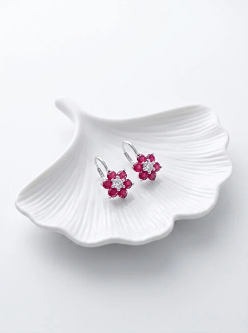 Brilio Silver Brilio Sidabrinis Delicate sidabrinis auskarai su fuksijos cirkoniais Gėlės EA307WR
