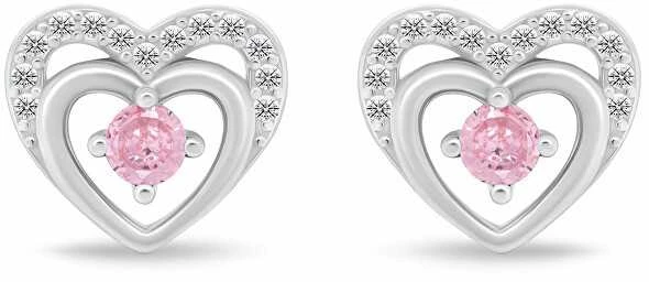 Brilio Silver Jewelry set Hearts with pink zircons SET295WP (chain, pendant, earrings)