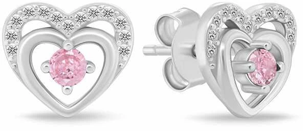 Brilio Silver Jewelry set Hearts with pink zircons SET295WP (chain, pendant, earrings)