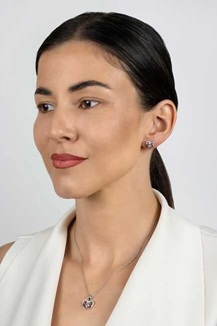 Brilio Silver Jewelry set Hearts with pink zircons SET295WP (chain, pendant, earrings)