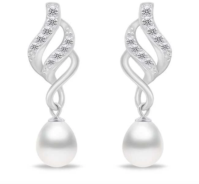 Brilio Silver Elegantiškas papuošalų rinkinys su cirkoniais ir perlais SET267W (karoliai, pakabukas, auskarai)