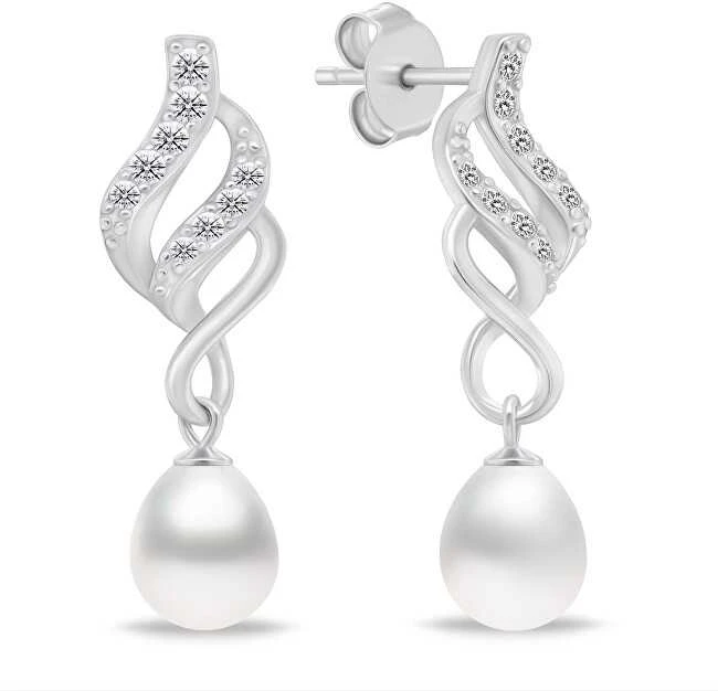 Brilio Silver Elegantiškas papuošalų rinkinys su cirkoniais ir perlais SET267W (karoliai, pakabukas, auskarai)