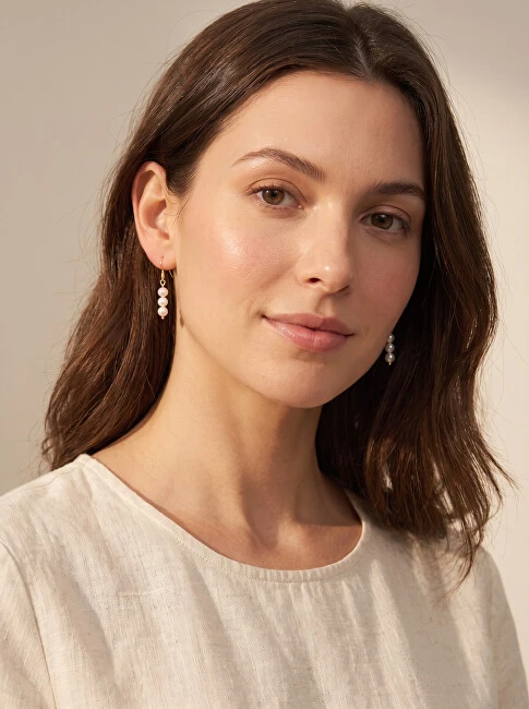 Brilio Silver Gold-plated dangle earrings with real pearls EA1287Y