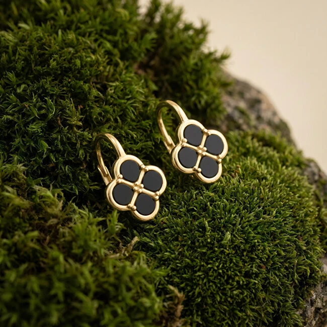 Brilio Silver Gold-plated dangle earrings Juodas Clover EA1284YBC