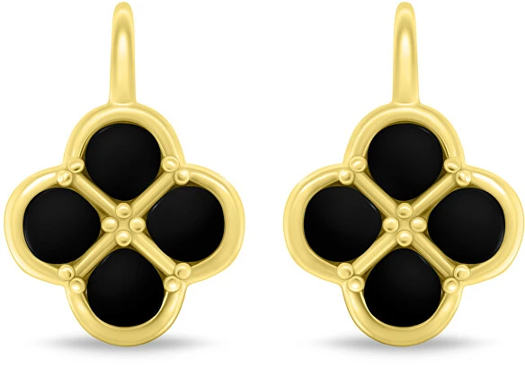 Brilio Silver Gold-plated dangle earrings Juodas Clover EA1284YBC