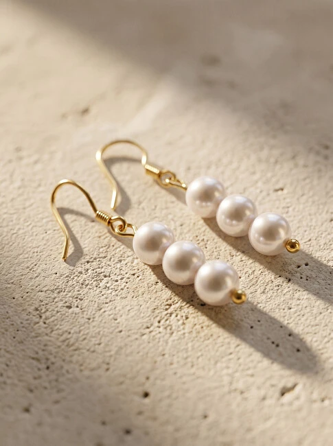 Brilio Silver Gold-plated dangle earrings with real pearls EA1287Y