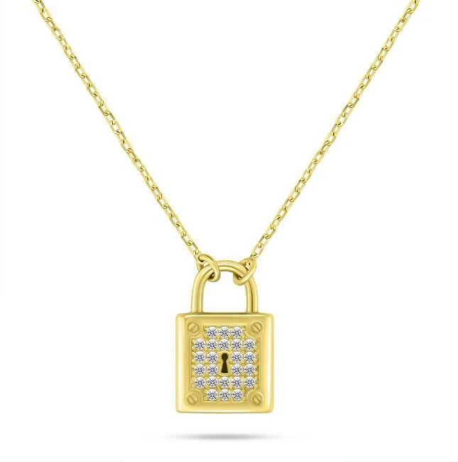 Brilio Silver Auksuotas papuošalų rinkinys su cirkoniais „Padlock“ SET281Y (karolis, auskarai)