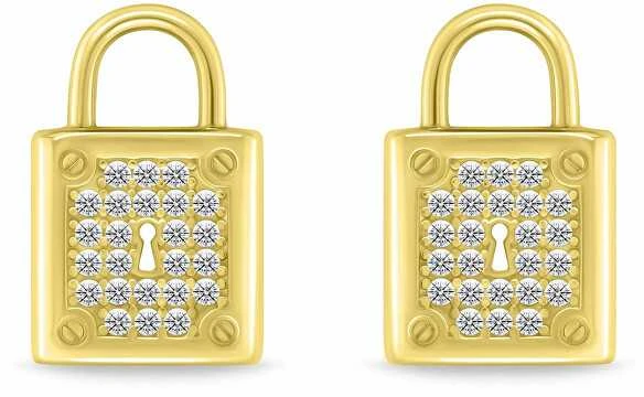 Brilio Silver Auksuotas papuošalų rinkinys su cirkoniais „Padlock“ SET281Y (karolis, auskarai)