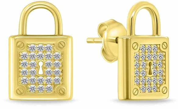 Brilio Silver Auksuotas papuošalų rinkinys su cirkoniais „Padlock“ SET281Y (karolis, auskarai)