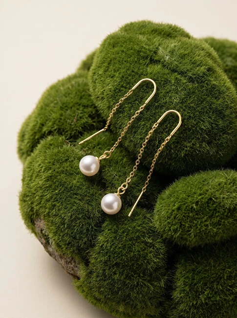 Brilio Silver Gold-plated thread earrings with real pearl EA1289Y