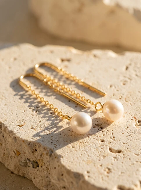 Brilio Silver Gold-plated thread earrings with real pearl EA1289Y