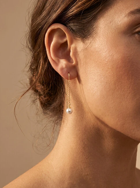 Brilio Silver Gold-plated thread earrings with real pearl EA1289Y