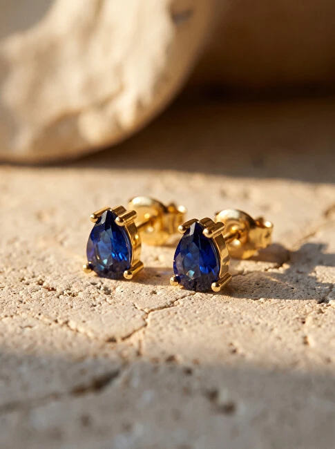 Brilio Silver Brilio Sidabrinis Matching auksinis-plated earrings with mėlynas zircons EA860YB