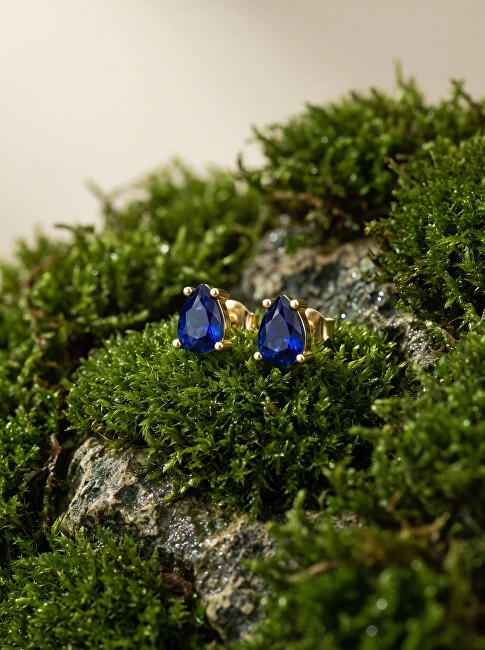 Brilio Silver Brilio Sidabrinis Matching auksinis-plated earrings with mėlynas zircons EA860YB