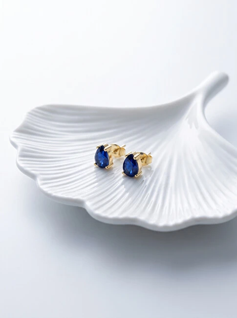 Brilio Silver Brilio Sidabrinis Matching auksinis-plated earrings with mėlynas zircons EA860YB