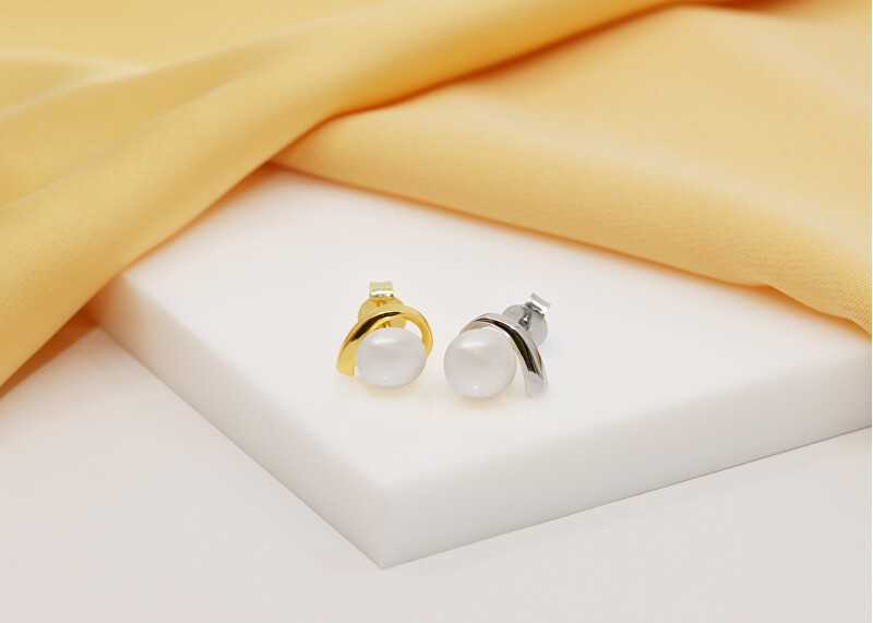 Brilio Silver Minimalist auksinis-plated earrings with real pearls EA595Y