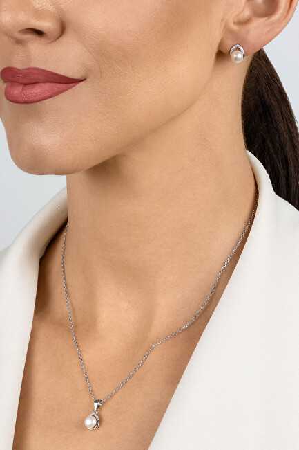Brilio Silver Sidabrinis jewelry set with pearls and zircons SET290W (pendant, earrings)