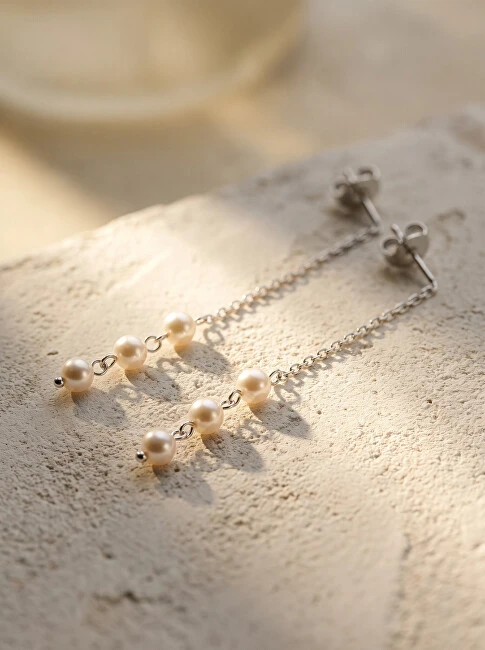 Brilio Silver Sidabrinis chain earrings with real pearls EA1286W