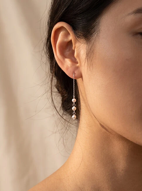 Brilio Silver Sidabrinis chain earrings with real pearls EA1286W
