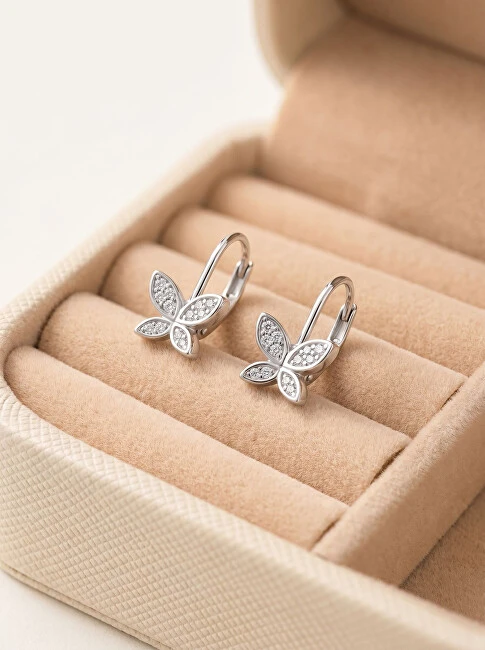 Brilio Silver Sidabriniai kabantys auskarai su cirkoniais Butterfly EA1272W