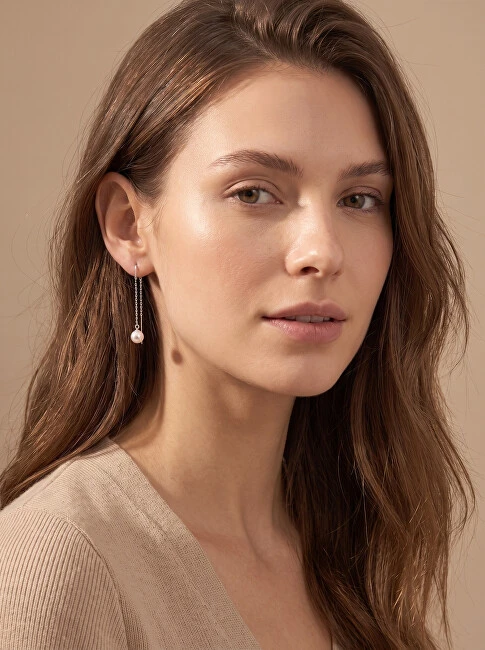 Brilio Silver Sidabrinis thread earrings with real pearl EA1289W