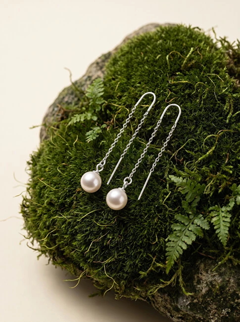 Brilio Silver Sidabrinis thread earrings with real pearl EA1289W