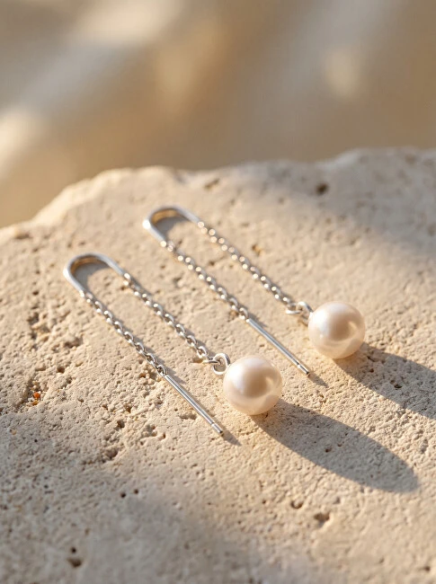 Brilio Silver Sidabrinis thread earrings with real pearl EA1289W