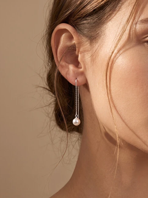 Brilio Silver Sidabrinis thread earrings with real pearl EA1289W