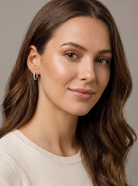 Brilio Silver Brilio Sidabrinis Glittering bronze hoop earrings with zircons EA665R