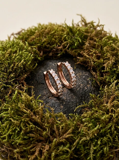 Brilio Silver Brilio Sidabrinis Glittering bronze hoop earrings with zircons EA665R