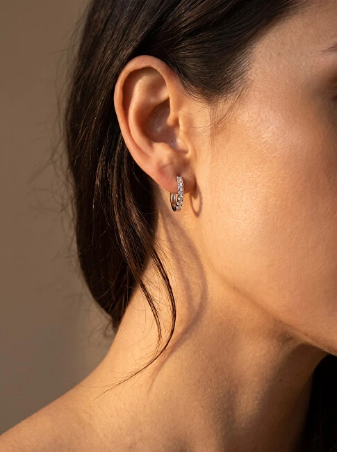 Brilio Silver Brilio Sidabrinis Glittering bronze hoop earrings with zircons EA665R