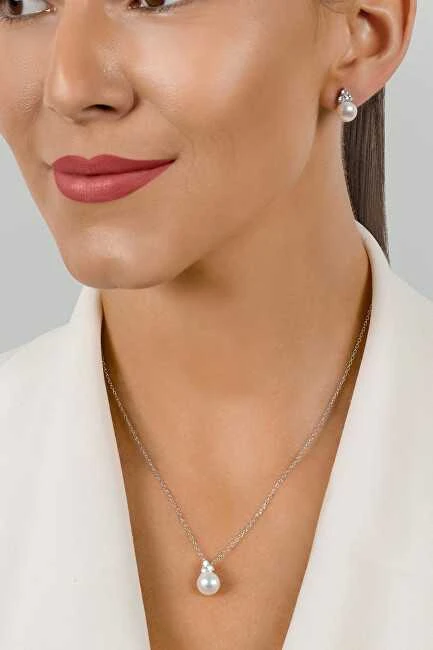 Brilio Silver Brilio Sidabrinis Sidabrinis jewelry set with real pearls SET228W (pakabukas, earrings)