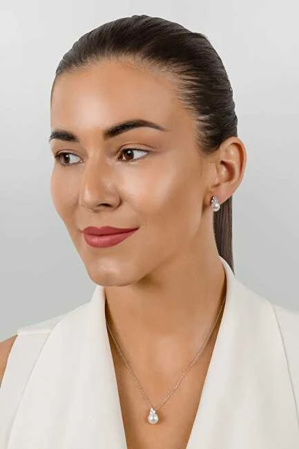 Brilio Silver Brilio Sidabrinis Sidabrinis jewelry set with real pearls SET228W (pakabukas, earrings)