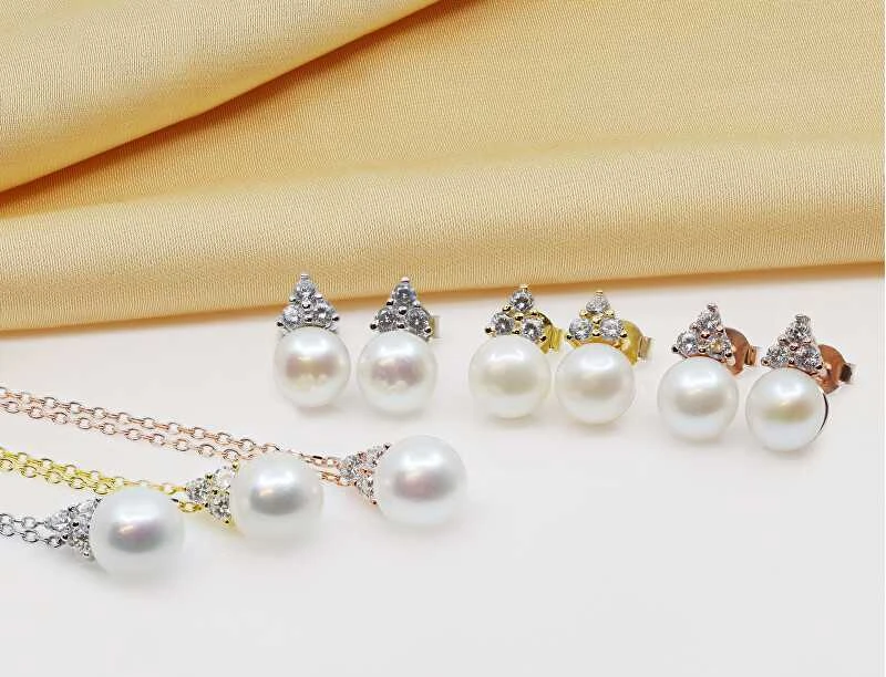 Brilio Silver Brilio Sidabrinis Sidabrinis jewelry set with real pearls SET228W (pakabukas, earrings)