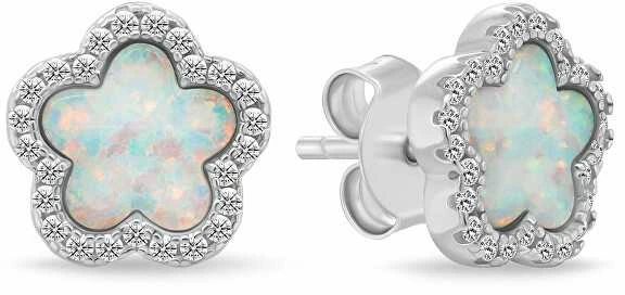 Brilio Silver Komplektas: auskarai ir kaklo papuošalas su opalais ir cirkoniais Flowers SET289W (kaklo papuošalas, auskarai)