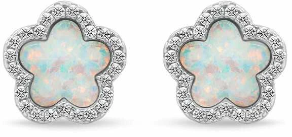 Brilio Silver Komplektas: auskarai ir kaklo papuošalas su opalais ir cirkoniais Flowers SET289W (kaklo papuošalas, auskarai)