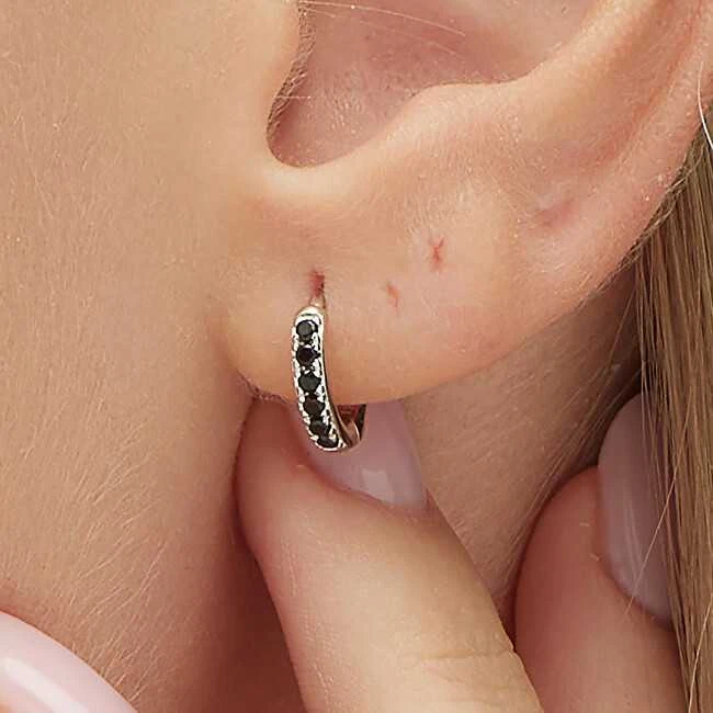 Brosway Fancy Mystery Juodas FMB84 sidabrinis hoop single earring