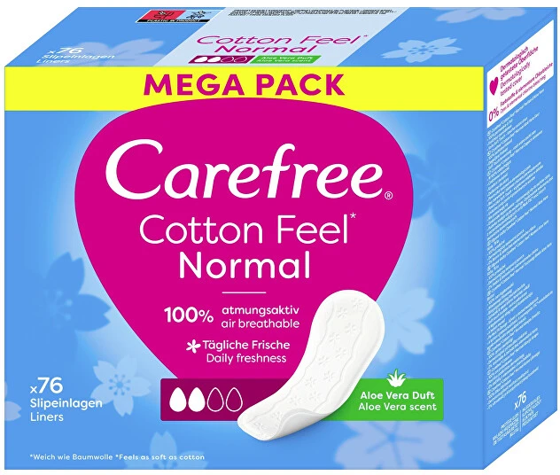 CAREFREE Cotton Feel Aloe Kelnaičių įklotai - normalūs, 1 pakuotė - 76 vnt.
