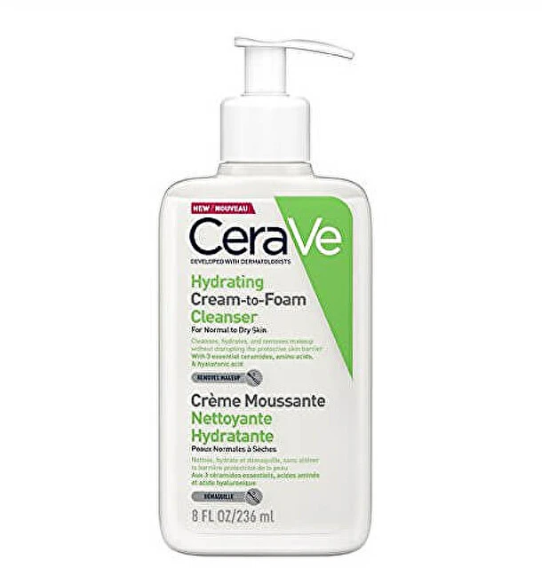Drėkinamasis putojantis veido ir kūno prausiklis normaliai ir sausai odai Hydrating Cream-to-Foam Cleanser, 236 ml